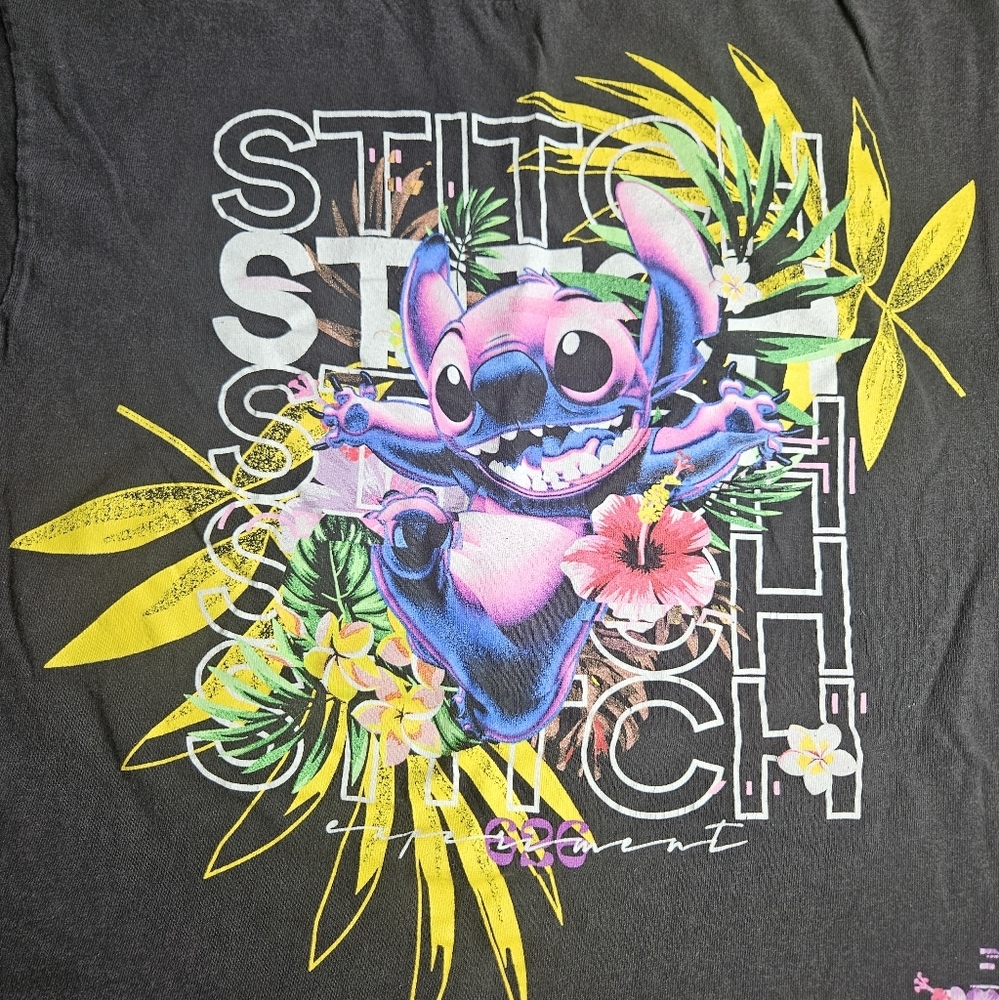 Disney Lilo & Stitch Graphic Tshirt Black Large Hawaiian Tropical Theme - Picture 1 of 8